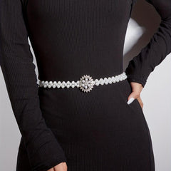 Sunflower Buckle Faux Pearl Chain Dress Belt
