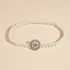 Sunflower Buckle Faux Pearl Chain Dress Belt