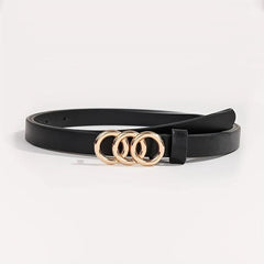 Triple Rings Buckle Belt Set PU Leather Thin Belt Casual Pin Waist Bands
