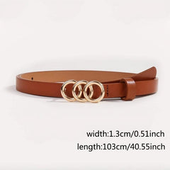 Triple Rings Buckle Belt Set PU Leather Thin Belt Casual Pin Waist Bands