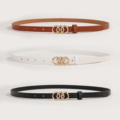 Triple Rings Buckle Belt Set PU Leather Thin Belt Casual Pin Waist Bands