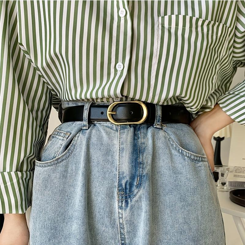 Vintage Belt w/ Golden Buckle PU Belt For Trousers Jeans