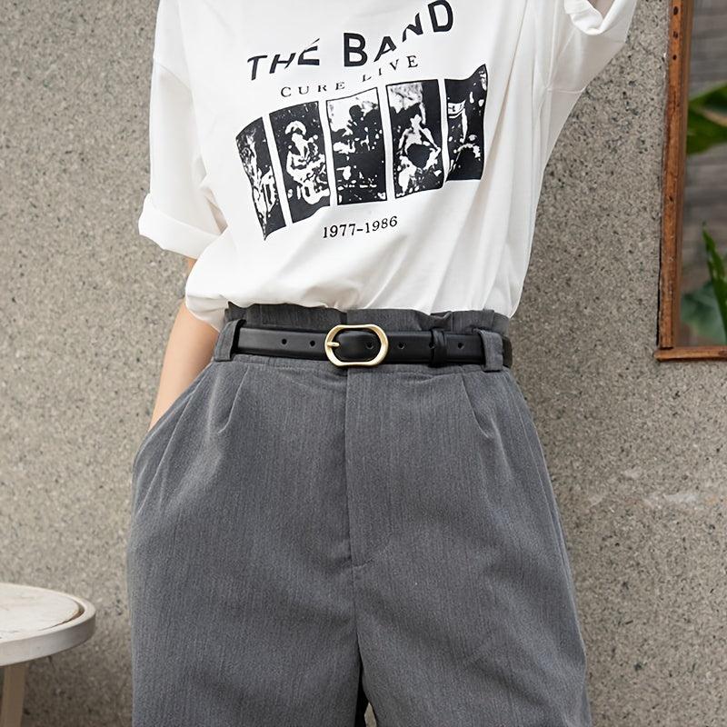 Vintage Belt w/ Golden Buckle PU Belt For Trousers Jeans