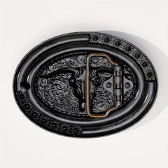 Boho Oval Belt Buckle Rhinestone Beads Inlaid Horn Bull Western Buckle