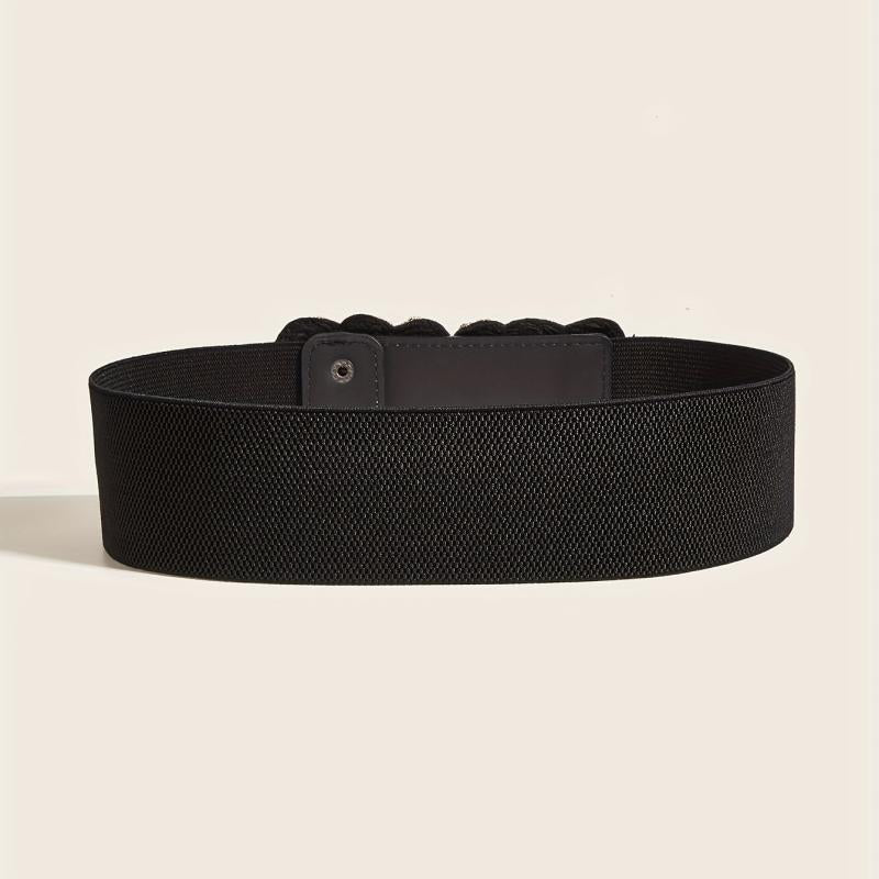 Wide Elastic Belt Double Row Rhinestone Flower Waistband