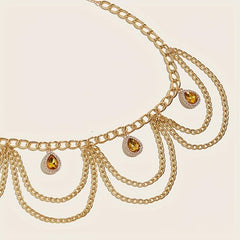 Crystal Pendant Waist Chain Layer Wave Tassel Metal Belly Chain