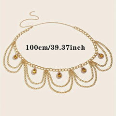 Crystal Pendant Waist Chain Layer Wave Tassel Metal Belly Chain