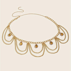 Crystal Pendant Waist Chain Layer Wave Tassel Metal Belly Chain