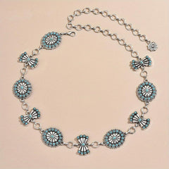 Turquoise Inlay Flower Metal Chain Vintage Bow Carved Belly Chain