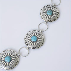 Vintage Silvery Turquoise Waist Chain with Tassel, Bohemian Belly Belt