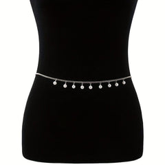 Faux Pearl Pendant Waist Chain Golden Silver Metal Belly Chain