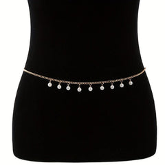 Faux Pearl Pendant Waist Chain Golden Silver Metal Belly Chain
