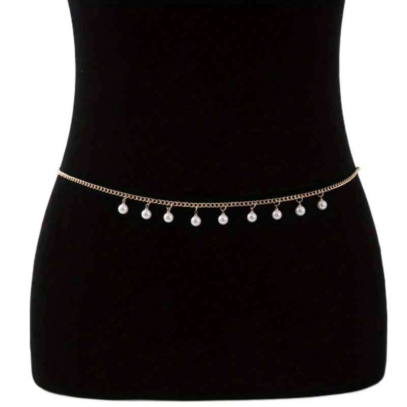 Faux Pearl Pendant Waist Chain Golden Silver Metal Belly Chain
