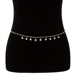 Faux Pearl Pendant Waist Chain Golden Silver Metal Belly Chain