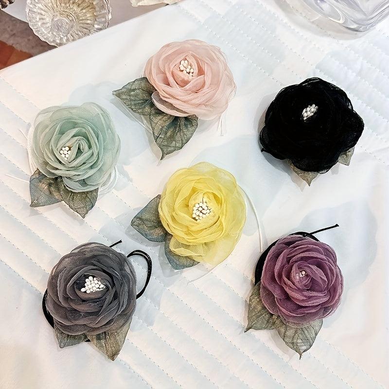 Mesh Flower Sash Belt Lace Up Wax Rope Waist Belt Decorative Dress Girdle