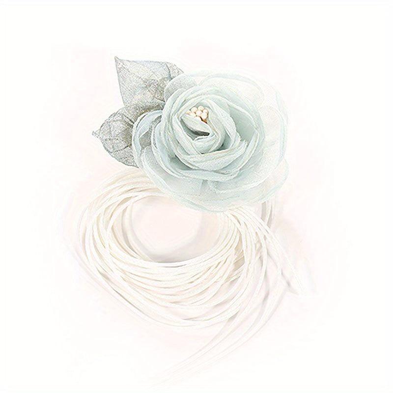 Mesh Flower Sash Belt Lace Up Wax Rope Waist Belt Decorative Dress Girdle