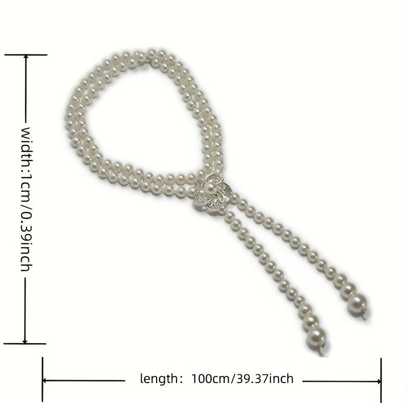 Faux Pearl Thin Belt Flower Buckle Sash Belt For Women
