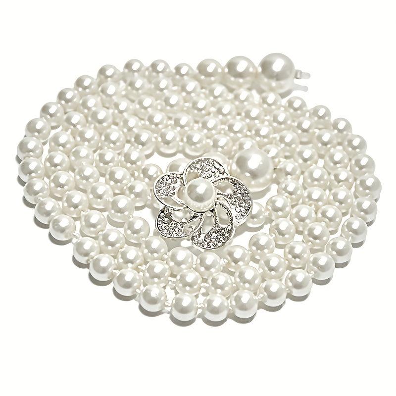 Faux Pearl Thin Belt Flower Buckle Sash Belt For Women