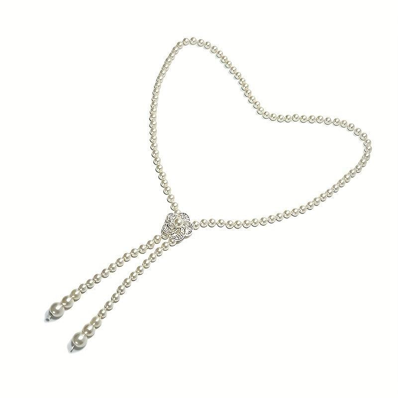 Faux Pearl Thin Belt Flower Buckle Sash Belt For Women