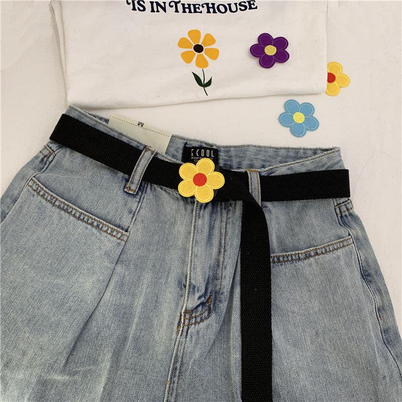Flower Decor Nylon Waist Belt Waist Rope Belt For Pants Dress Jeans Classic
