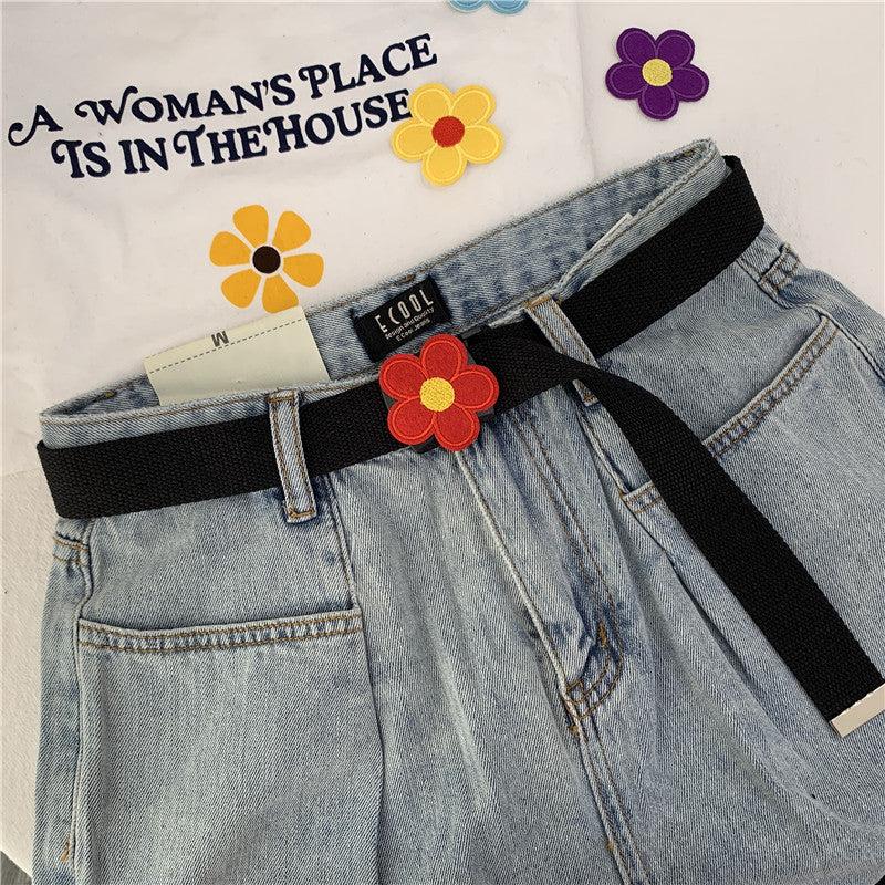 Flower Decor Nylon Waist Belt Waist Rope Belt For Pants Dress Jeans Classic