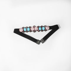 Boho Gemstone Belt Elastic Waistband Vintage PU Leather Dress Coat Girdle
