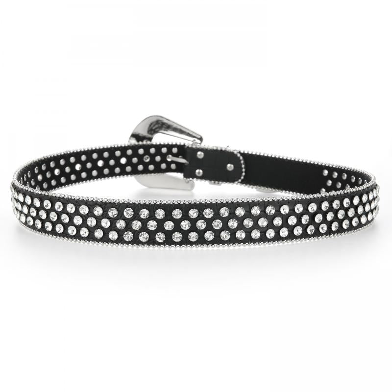 Rivet Rhinestone Belt Hip Hop Sparkling PU Leather Belt Classic Punk Cowboy Cowg