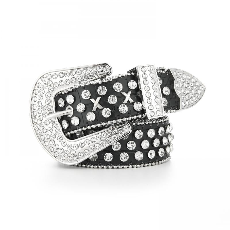 Rivet Rhinestone Belt Hip Hop Sparkling PU Leather Belt Classic Punk Cowboy Cowg