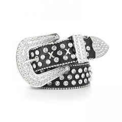 Rivet Rhinestone Belt Hip Hop Sparkling PU Leather Belt Classic Punk Cowboy Cowg