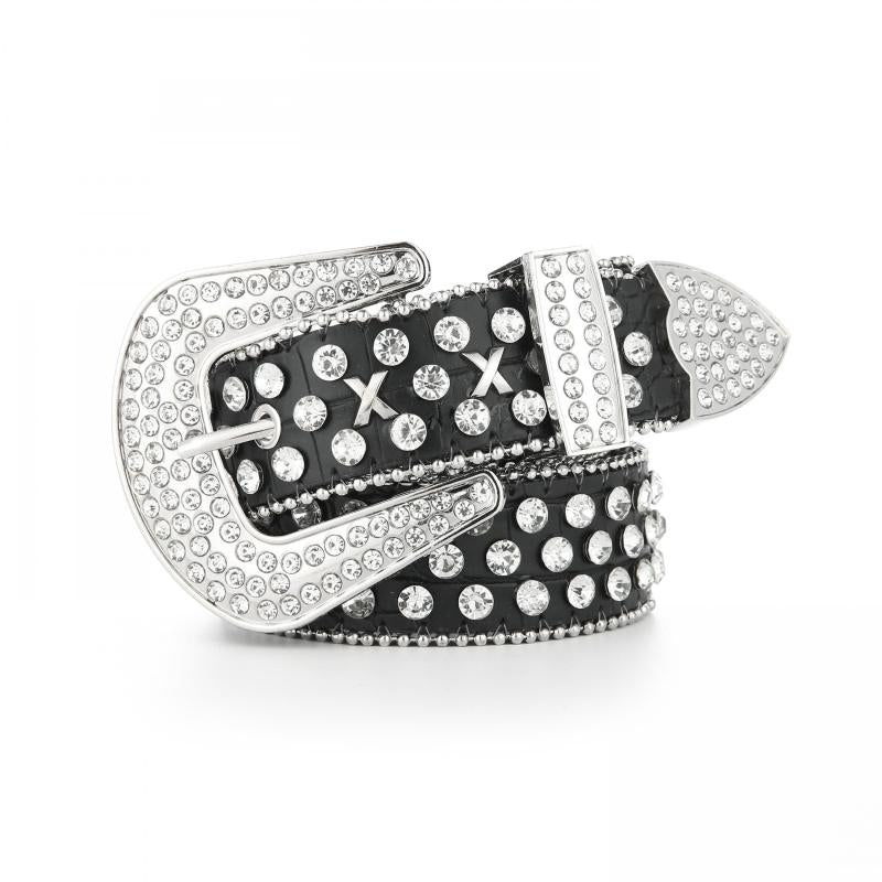Rivet Rhinestone Belt Hip Hop Sparkling PU Leather Belt Classic Punk Cowboy Cowg