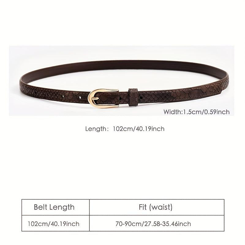 3pcs Oval Buckle PU Belt Solid Snake Pattern Embossed Girdle For Women