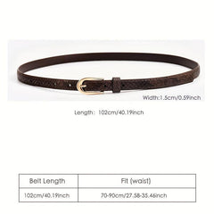 3pcs Oval Buckle PU Belt Solid Snake Pattern Embossed Girdle For Women