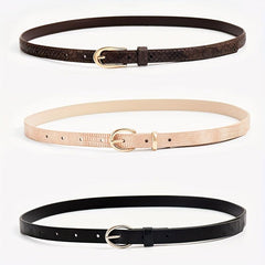3pcs Oval Buckle PU Belt Solid Snake Pattern Embossed Girdle For Women