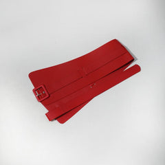 Red PU Corset Belt Adjustable Square Pin Buckle Classic Wide Waistband
