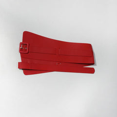 Red PU Corset Belt Adjustable Square Pin Buckle Classic Wide Waistband