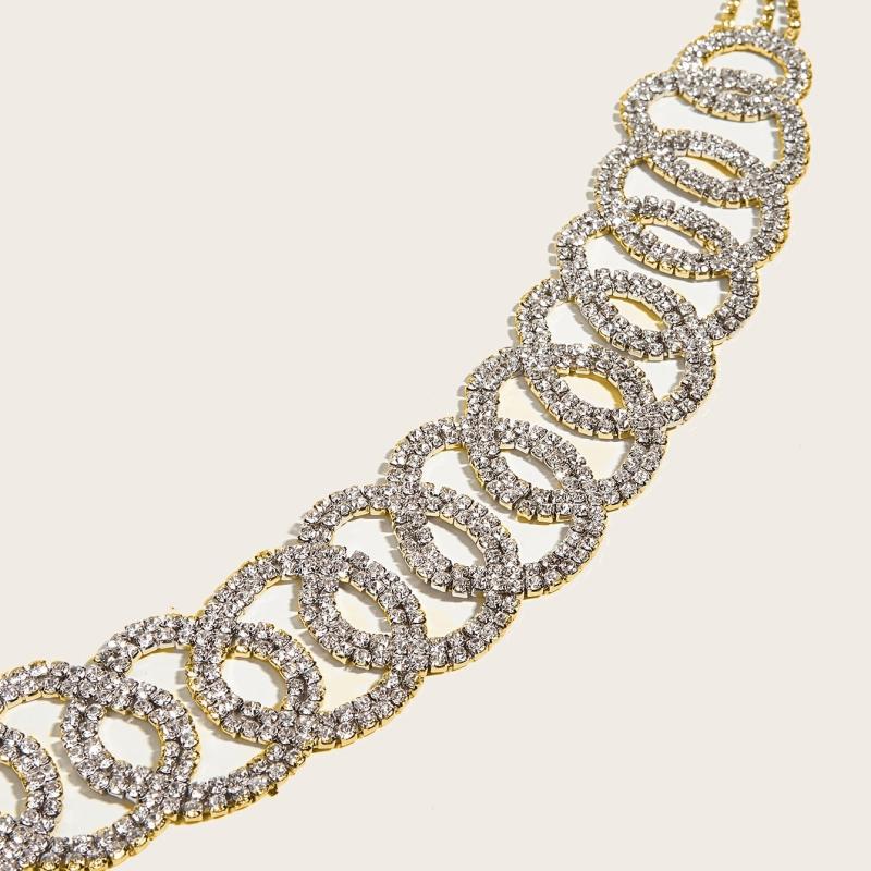 Golden Rhinestone Circle Decor Belt Double Circle Waist Chains