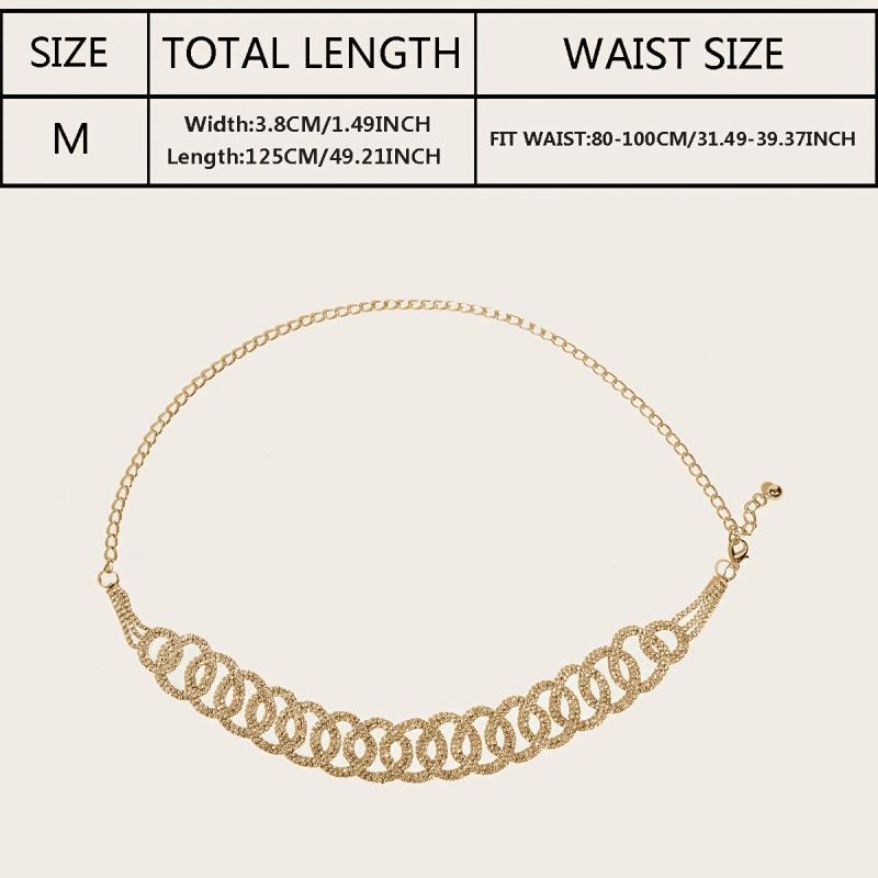 Golden Rhinestone Circle Decor Belt Double Circle Waist Chains