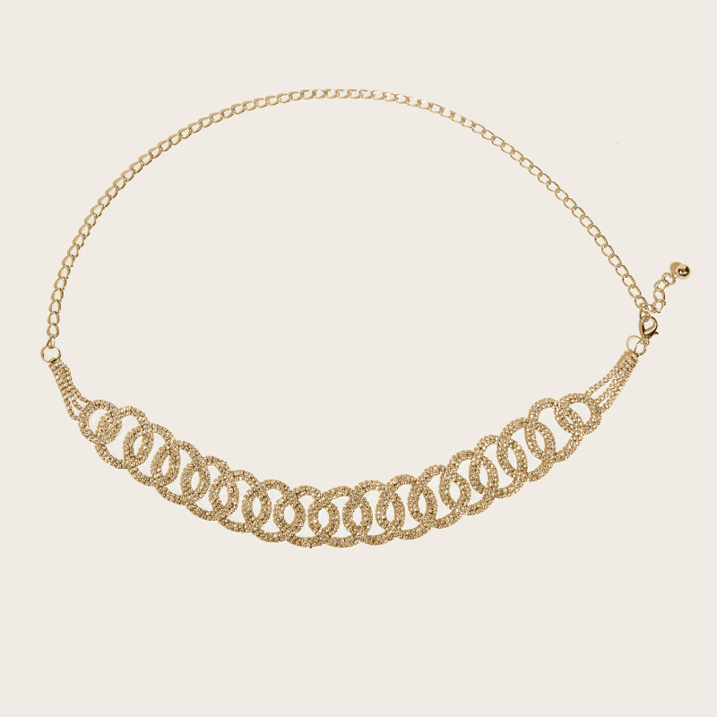 Golden Rhinestone Circle Decor Belt Double Circle Waist Chains