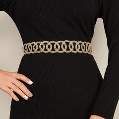 Golden Rhinestone Circle Decor Belt Double Circle Waist Chains
