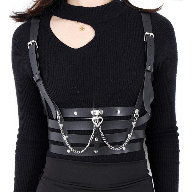 Women's PU Leather Harness Belt Gothic Body Chain Waist Belt