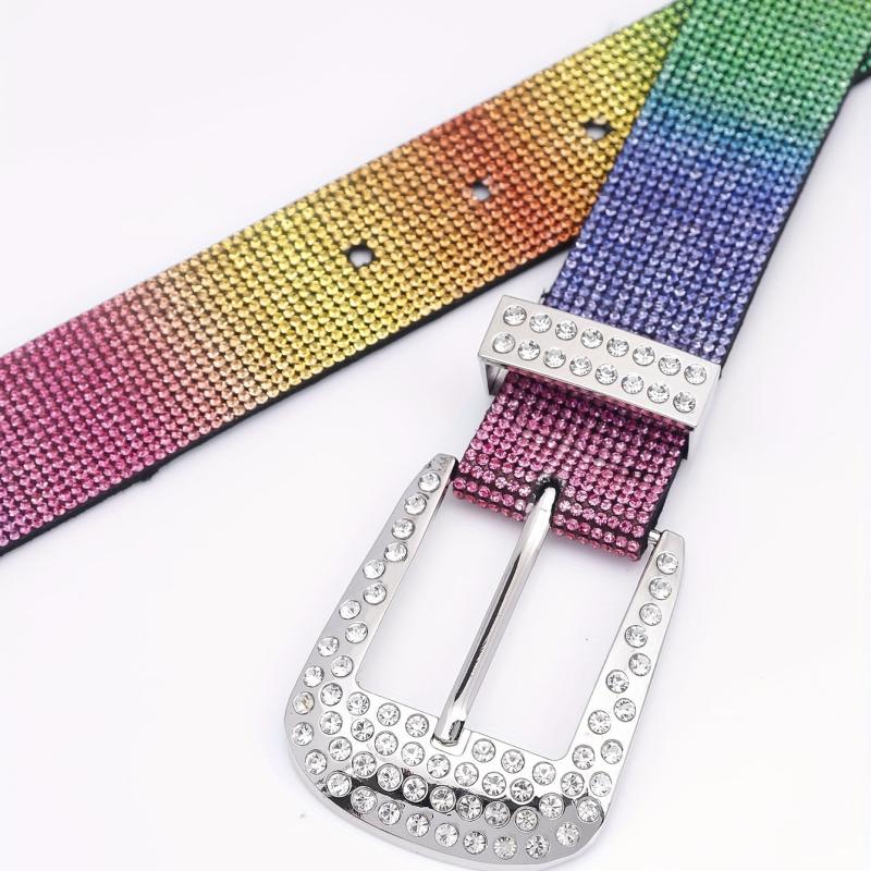 Colorful Rhinestone Belt PU Leather Y2K Hip Hop Jeans Pants Belt