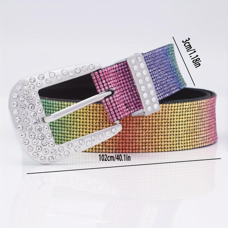 Colorful Rhinestone Belt PU Leather Y2K Hip Hop Jeans Pants Belt