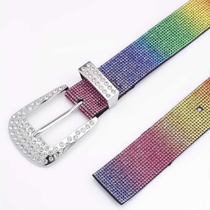 Colorful Rhinestone Belt PU Leather Y2K Hip Hop Jeans Pants Belt