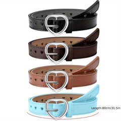 Heart Buckle Belt Hollow Out PU Waist Belts for Women