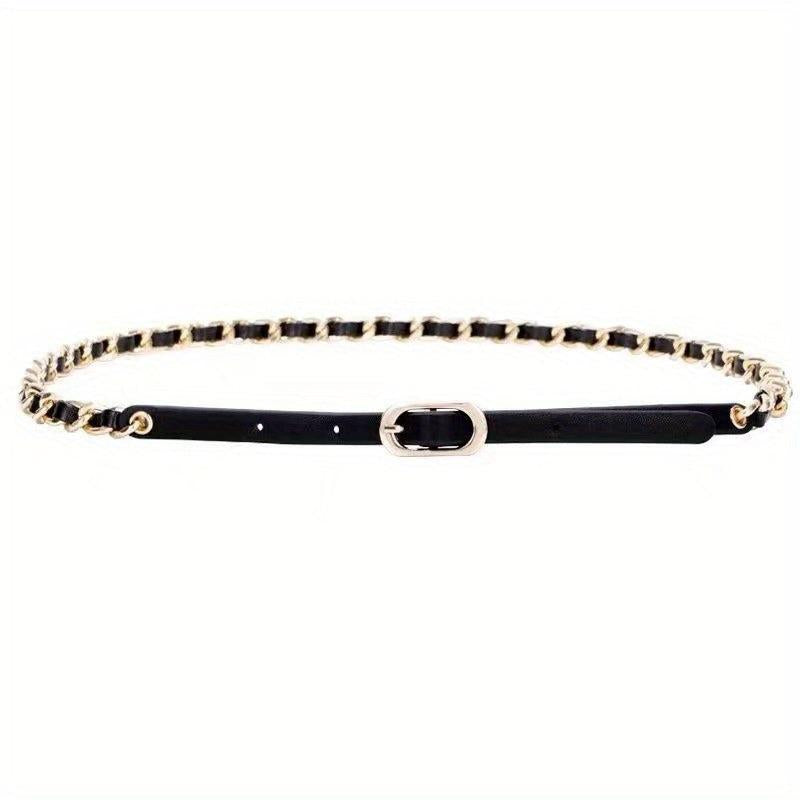 Braided Chain Belt Thin Oval Buckle Casual Belt Girdle Women Dress Belts
