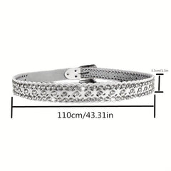 Lucky Clover Hollow Leather Belt Rhinestone Decor Hip Hop Casual Belt