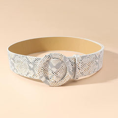  Snake Pattern Belt Round Buckle PU Leather Dress Coat Girdle Belts