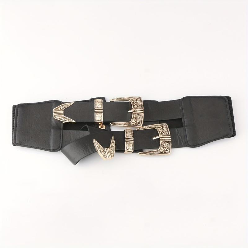 Double Layer Buckle Waistband Elastic Wide Belt Gothic Women Corset Dress Girdle