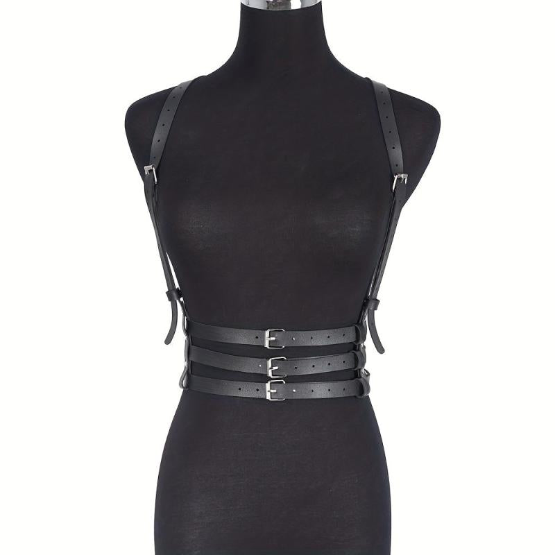 3 Layer Body Harness Belt Gothic PU Leather Rivet Corset Y2K Punk