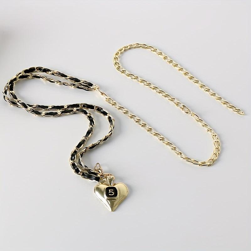 Golden Layered Metal Waist Chain with Peach Heart Pendant